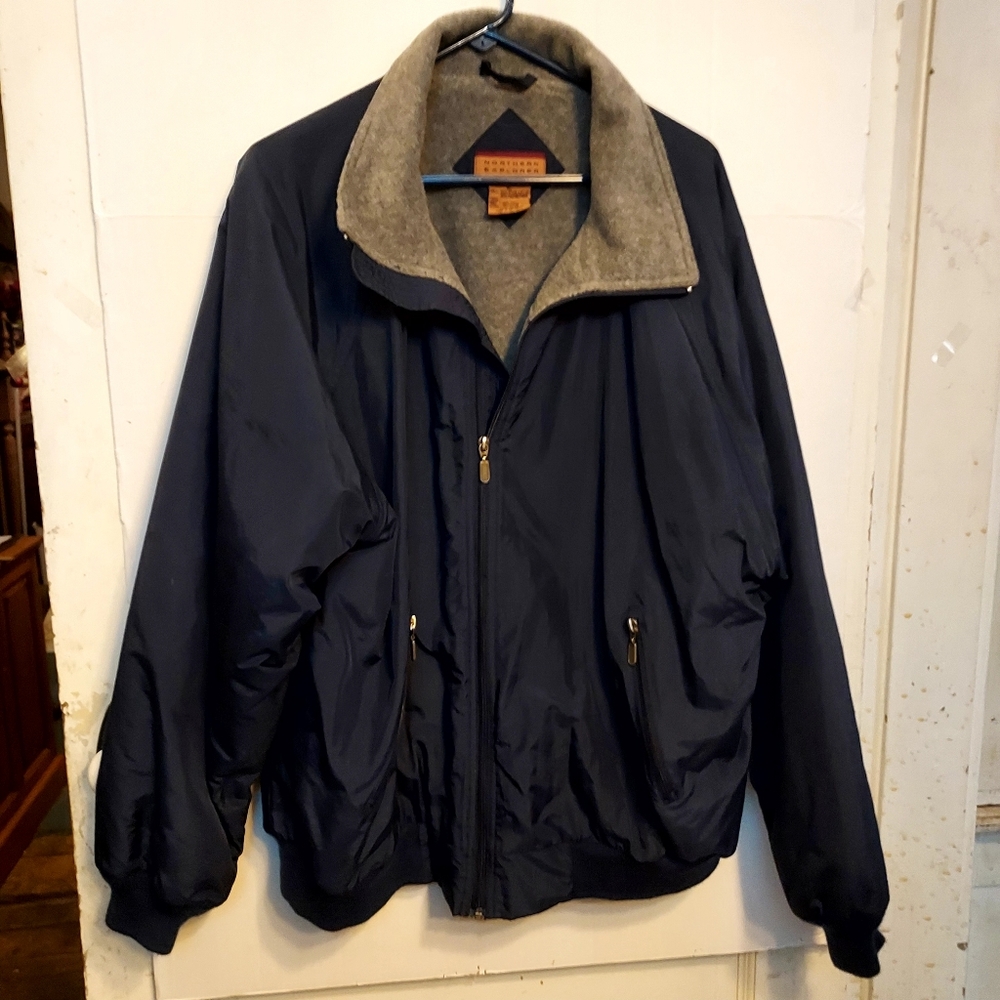 Nortern Explorer Men's Navy Blue Vintage Jacket Mock Collar Zip Up Pockets